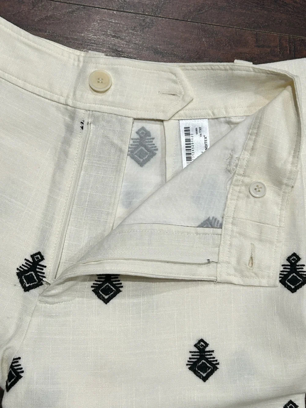 ZARA ZW COLLECTION Embroidered Linen Wide-Leg Pants